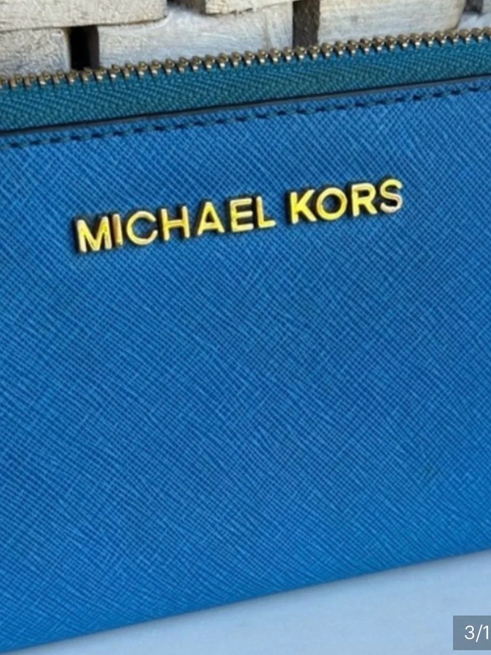 Michael Kors Lagoon Blue Zip Wallet with Gold Logo 2020